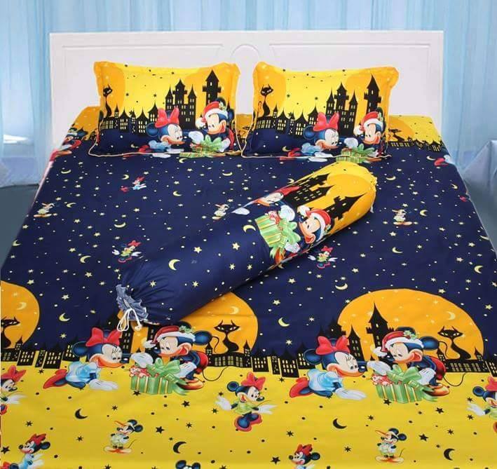 Set Ga Gối Cotton ( tặng kèm áo gối ôm ) Mẫu Mickey Sao Đêm