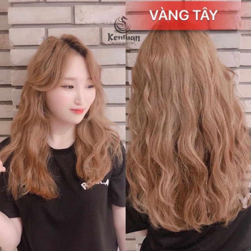 Tự nhuộm tóc màu Vàng tây tại nhà, hàng nội địa Việt Nam, không gây hư tổn cho tóc (Trọn bộ tặng gang tay, trợ nhuộm)
