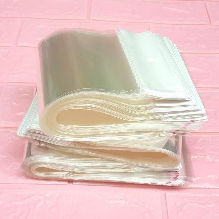 1kg Túi Opp dán mép (Treo) 11x24cm (+ 4cm + 4cm) - Túi ni lông băng keo dán miệng - Bao nilon dán miệng