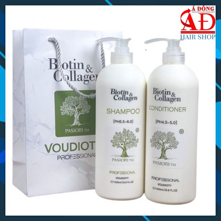 Bộ dầu gội xả Biotin collagen Pasiori TM trắng phục hồi ngăn rụng kích thích mọc tóc New 1000mlx2