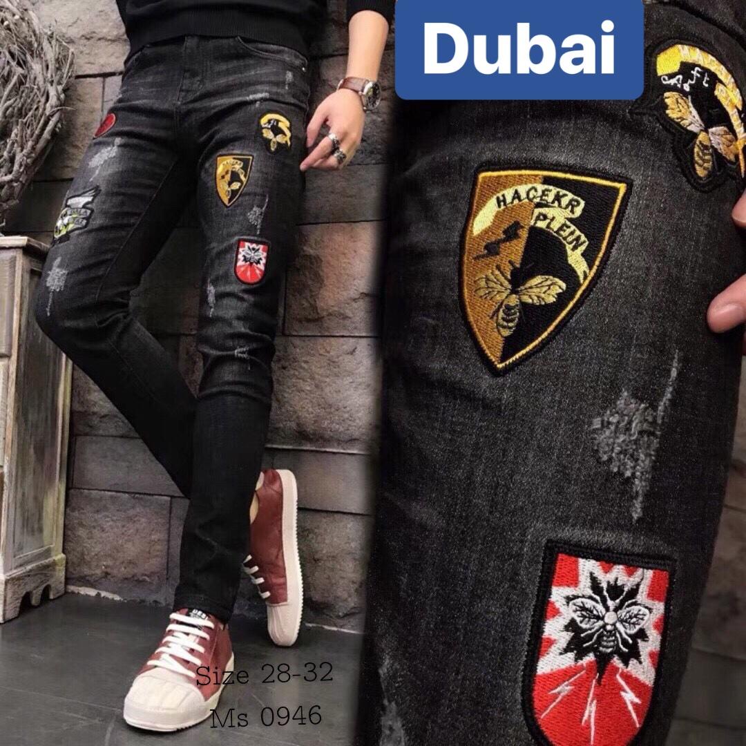 QUẦN JEAN NAM CHẤT BÒ ĐEN LOGO HACKER SIÊU ĐẸP TRENG MỚI D-0946 CAO CẤP - DUBAI FASHION