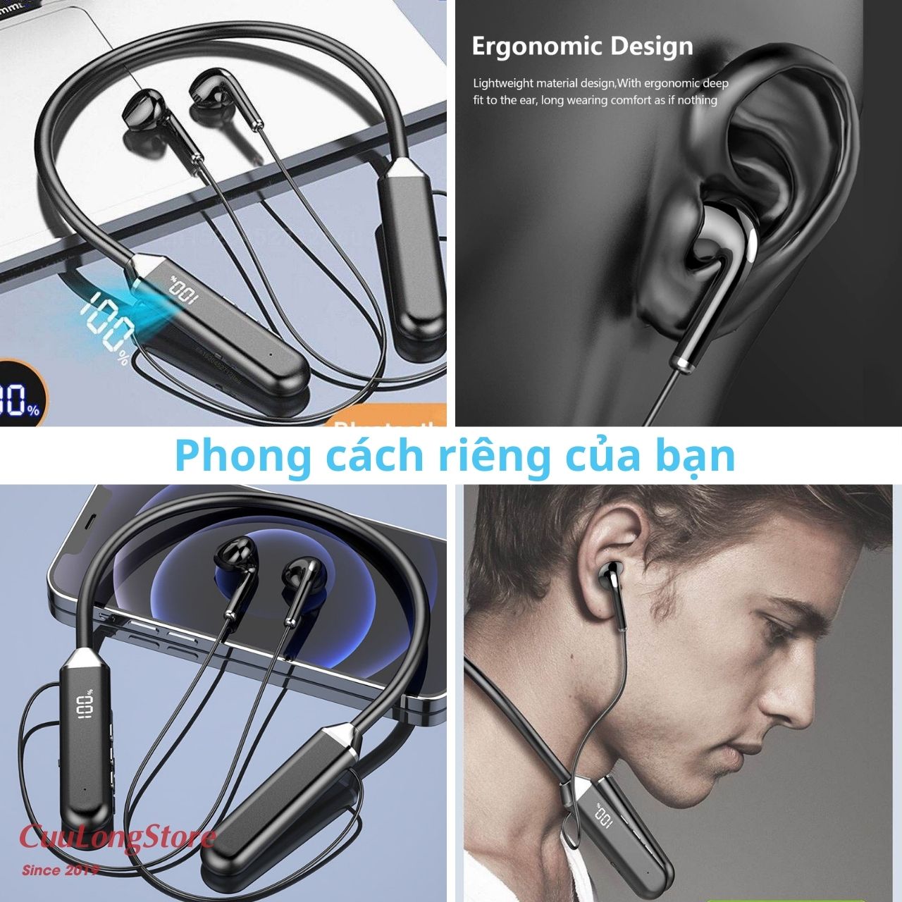 Tai Nghe Bluetooth 5.3 Không Dây Đeo Cổ nhét tai thể thao gaming pin trâu màn Led kỹ thuật số âm thanh 9D Super Bass lọc nhiễu chống ồn