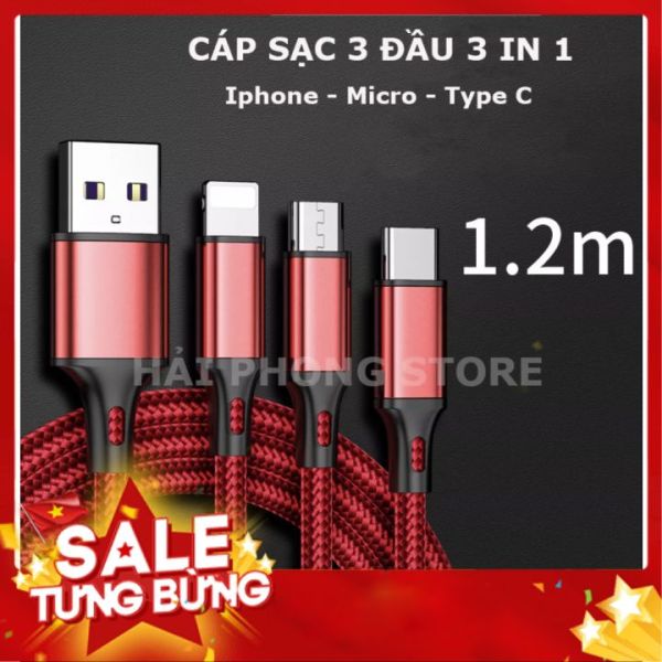 Cáp Sạc Nhanh USB 3 Trong 1 - cáp sạc iphone - cáp sạc type C - cáp sạc micro - Dây Sạc Nylon Cho iPhone Samsung Xiaomi HUAWEI Vivo OPPO Micro USB Type C
