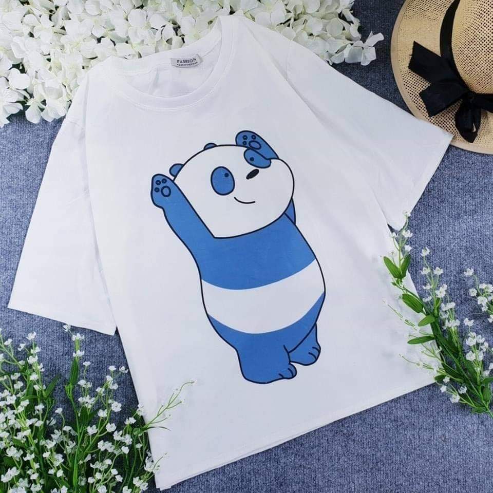 [HCM]Áo thun nữ form rộng Hàn quốc in hình Gấu Trúc Xanh dễ thương vải dày mịn mát