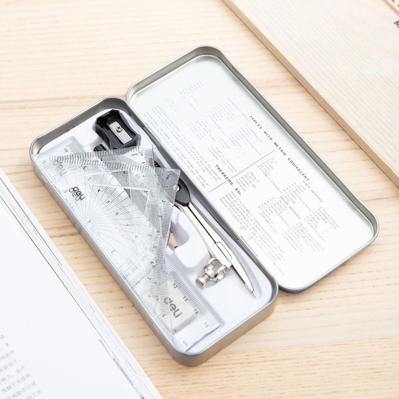 Bộ Compa + thước 8 loại hộp sắt G30505 (Deli)