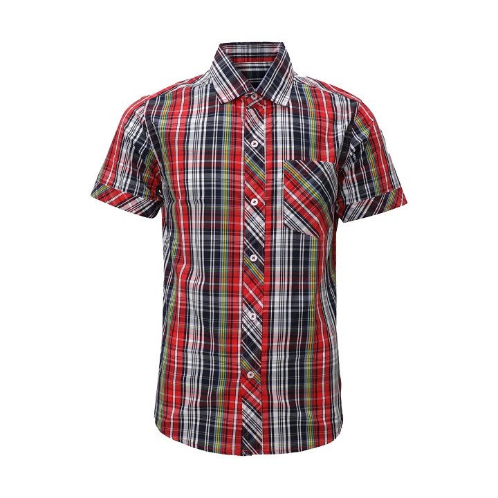 Áo sơ mi nam caro HAHAMAN thời trang cao cấp ngắn tay HA0805 màu đỏ đen