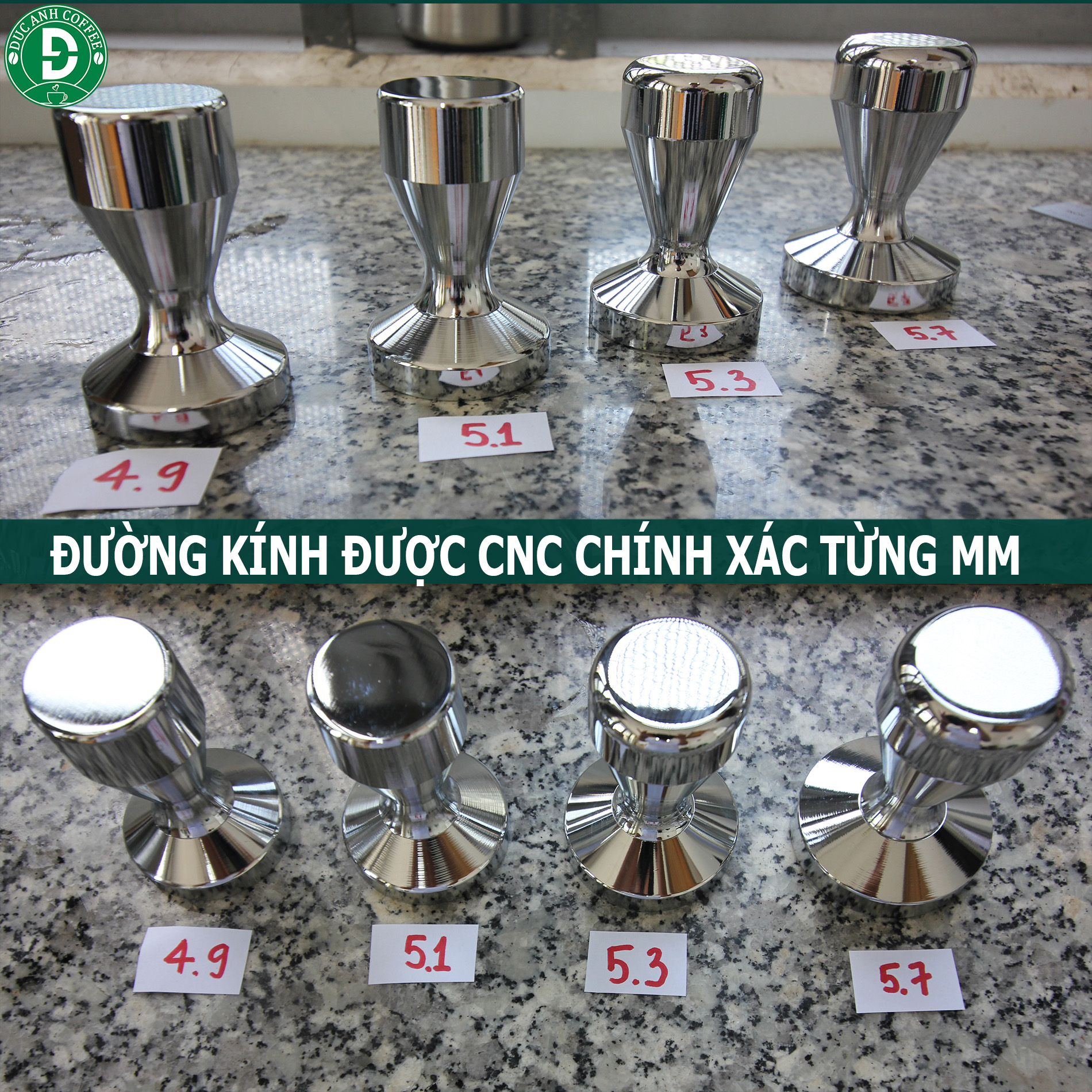 Cục nén cà phê TEMPER cho máy pha cafe - Thép Không Gỉ dùng cho máy pha cà phê espresso - có nhiều lựa chọn đường kính ( 49cm - 51cm -5.3cm và 5.7cm)