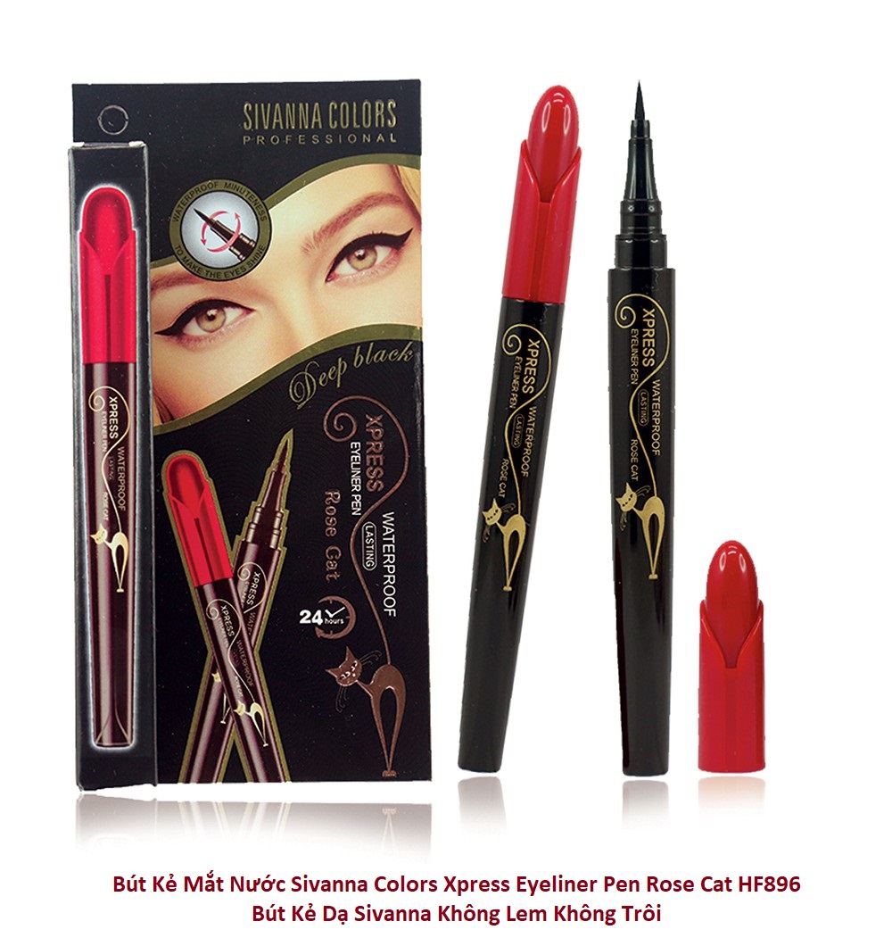 Bút Kẻ Mắt Nước Sivanna Colors Xpress Eyeliner Pen Rose Cat HF896 - Bút Kẻ Dạ Sivanna Không Lem Không Trôi