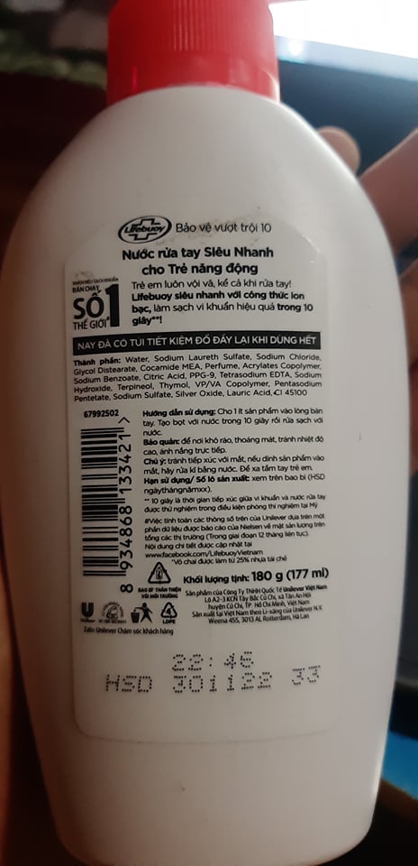 Nước rửa tay Lifebuoy 180g (177ml)