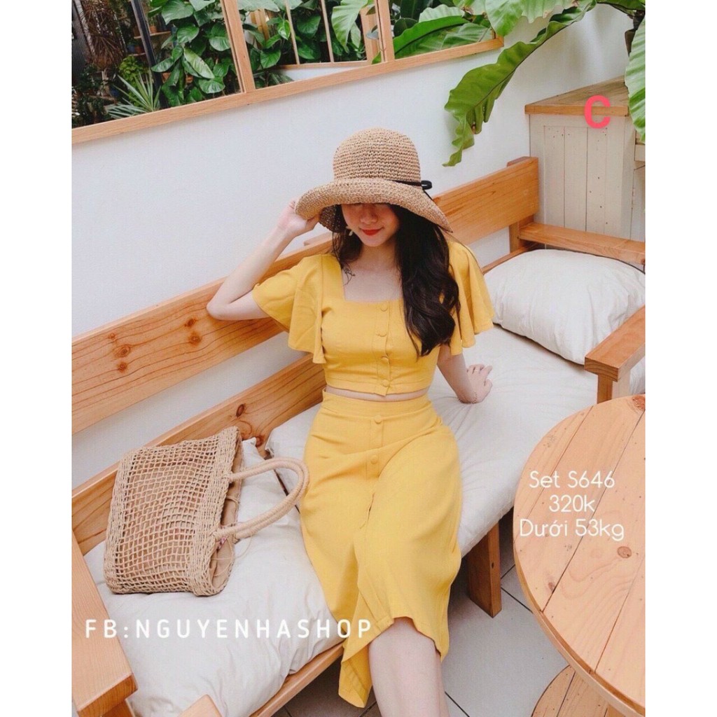 Set Bộ Nữ Áo Croptop + Chân Váy Dài Thun Cao Cấp Qc