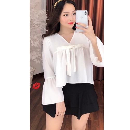 Áo Kiểu  Nữ Tay Xòe Thắt Nơ Thời Trang Mới  Av048