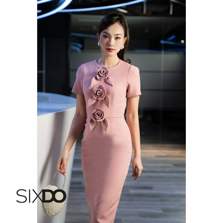 Đầm ôm phối hoa SIXDO ( Round Neck Midi Woven Dress)