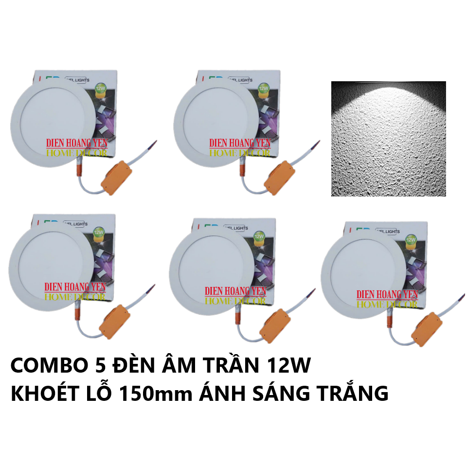 Bộ 5 Đèn Led âm trần siêu mỏng 12w BẢO HÀNH 12 tháng