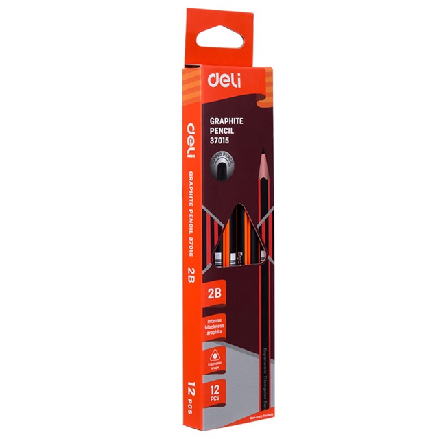 Bút chì 2B Deli 37013/37015 – Đầu có gôm/Không gôm [ Hộp 12 cây ]