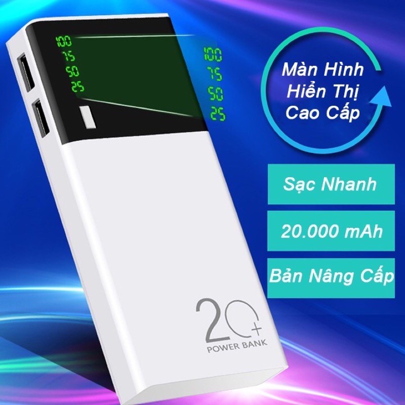 Dung lượng 30000mah - tặng cáp sạc- pin dự phòng mặt gương dung lượng lớn - pin sạc dự phòng có 2 cổng ra, đèn led - cục sạc dự phòng giá rẻ