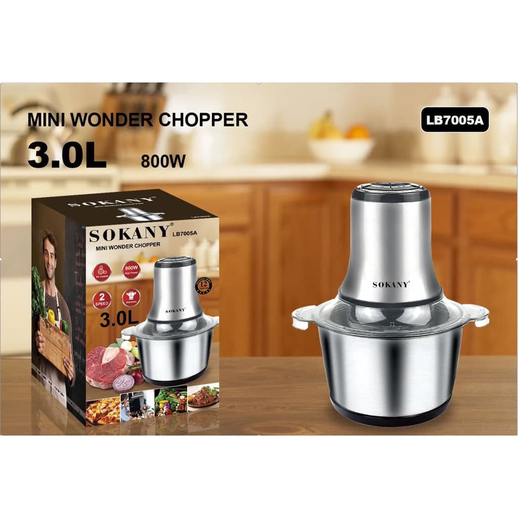 Máy xay thịt,máy xay thực phẩm, sinh tố đa năng SOKANY INOX 7005A 3L công suất lớn 800W,cối inox 304 xay hoa quả, xay thịt, xay cua cá, xay xả ớt, xay đồ ăn dặm - Máy xay thực phẩm đa năng,hàng chính hãng SOKANY - BẢO HÀNG 18 THÁNG