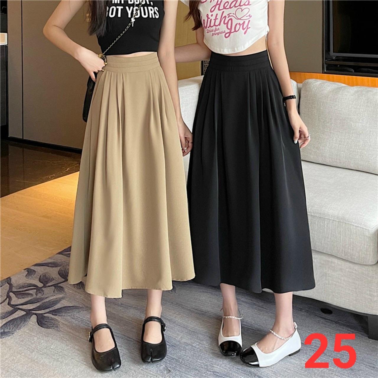 Chân váy dáng dài cạp cao xếp ly, công sở