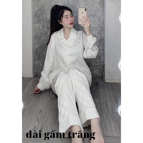 bộ ngủ pyjama tay dài - quần dài chát lụa gấm