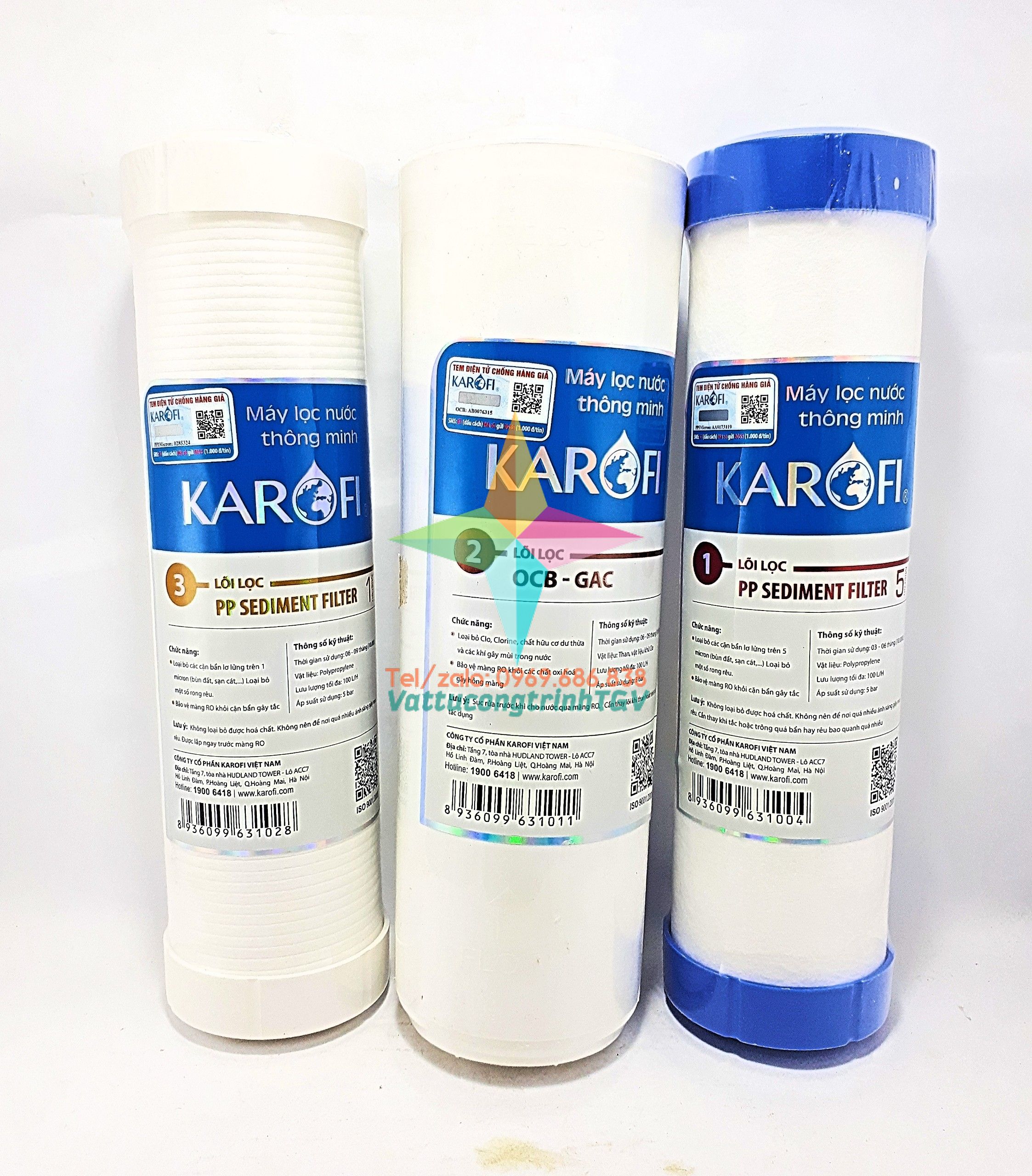 Bộ 3 lõi lọc nước karofi số 1.2.3