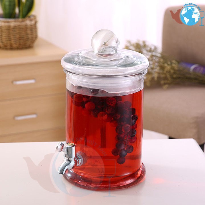 Bình ngâm rượu thủy tinh 6 lít trơn - có vòi và không vòi