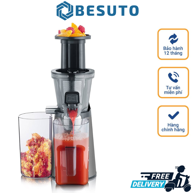 SEVERIN ES 3571 Slow Juicer, 150 W, Frozen Fruits included attachment, metallic gray/ black/stainless steel