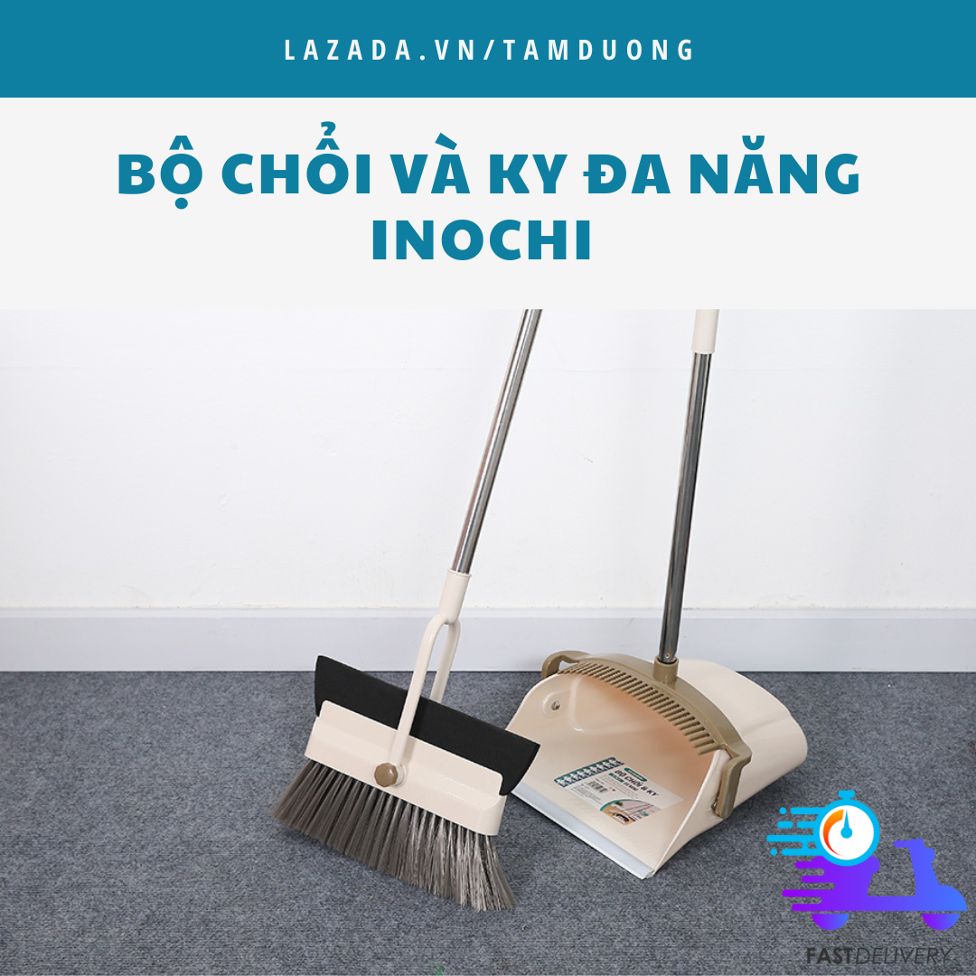 Bộ chổi và ky đa năng Inochi CK4 (lông chổi mịn quét được bụi, cát, lông thú cưng) [HCM-Giao hoả tốc 2h]