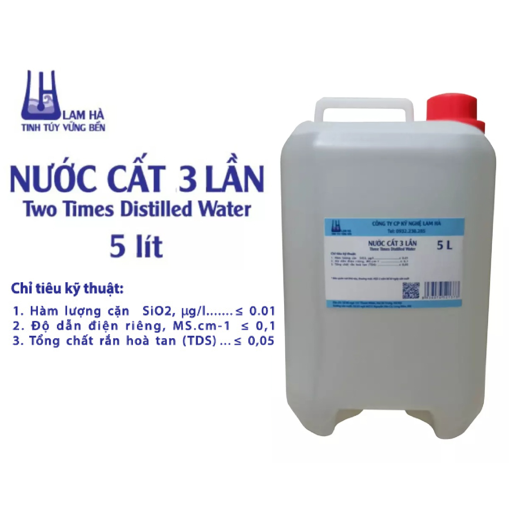 Nước cất 1 lần, nước cất 2 lần, nước cất 3 lần can 5L