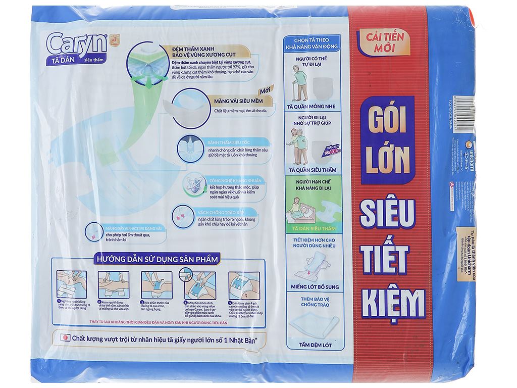 Tã dán Caryn siêu thấm (vòng hông 68 - 122cm) size L 40 miếng