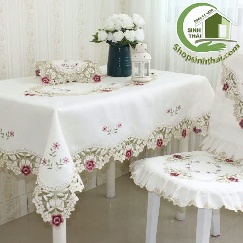 [HCM][ 140cm x 180cm ] Tấm khăn trải bàn bằng vải thêu hoa cao cấp sang trọng - vải cotton trắng - giao hoa văn ngẫu nhiên