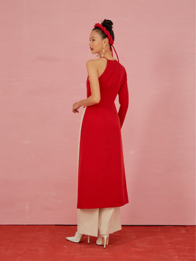COCO SIN - Áo Dài Đỏ Lệch Vai