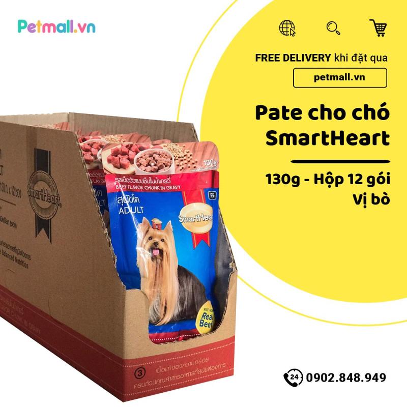 Pate SmartHeart Adult 130g - Hộp 12 gói - Vị Bò