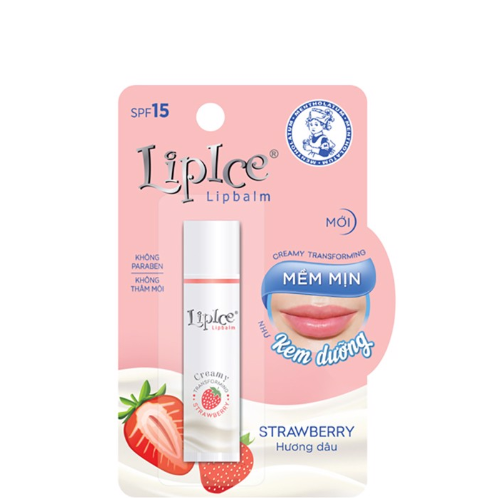 [HCM]Son dưỡng môi không màu chuyển kem mịn Lipice Lipbalm creamy transforming 4.3G - hương dâu và hương lựu