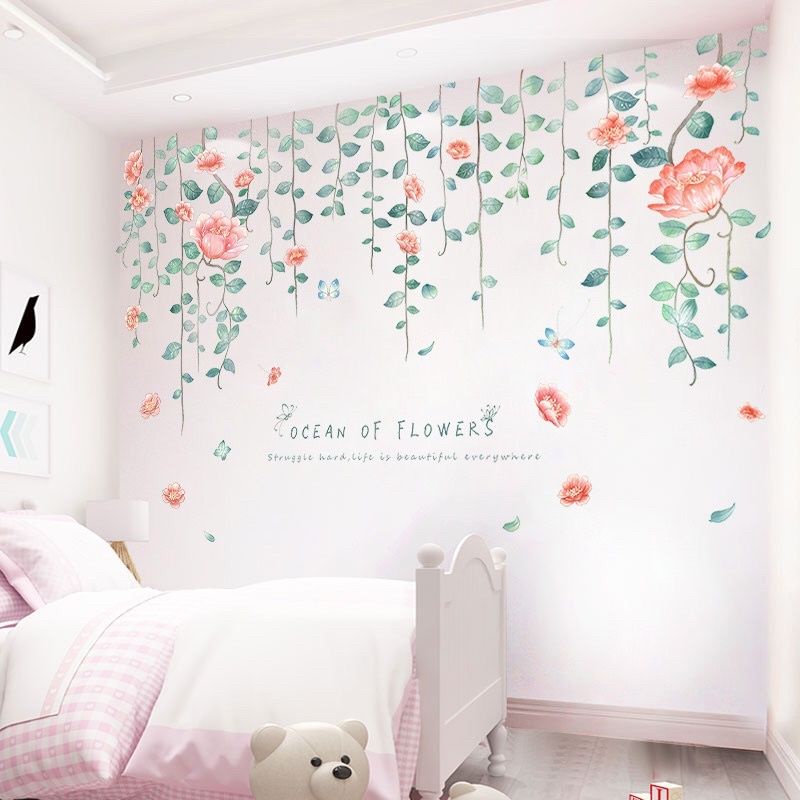 Decal dán tường tán hoa và ba cây xanh
