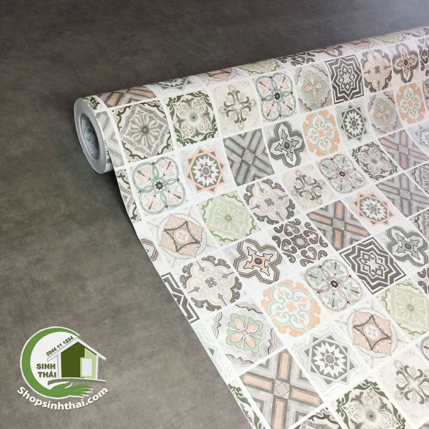 Giấy dán tường giả gạch bông hoa cổ điển màu nâu - [ 50cm x khổ 120cm ] cắt liền thành 1 tấm tùy theo số lần đặt