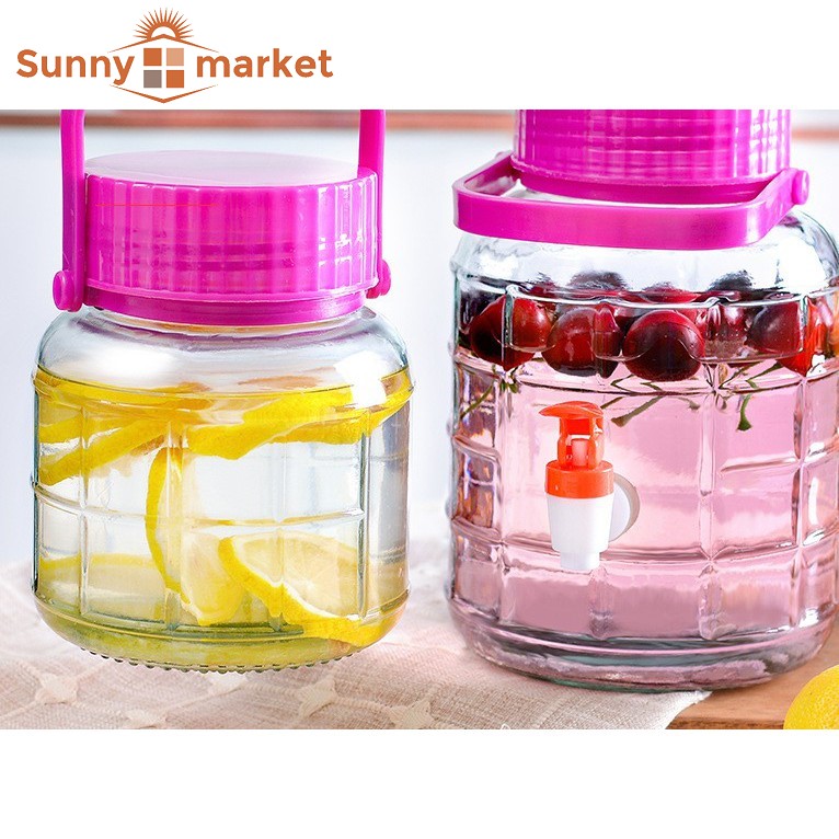 Bình thủy tinh quai xách nắp tím 2 lít không van