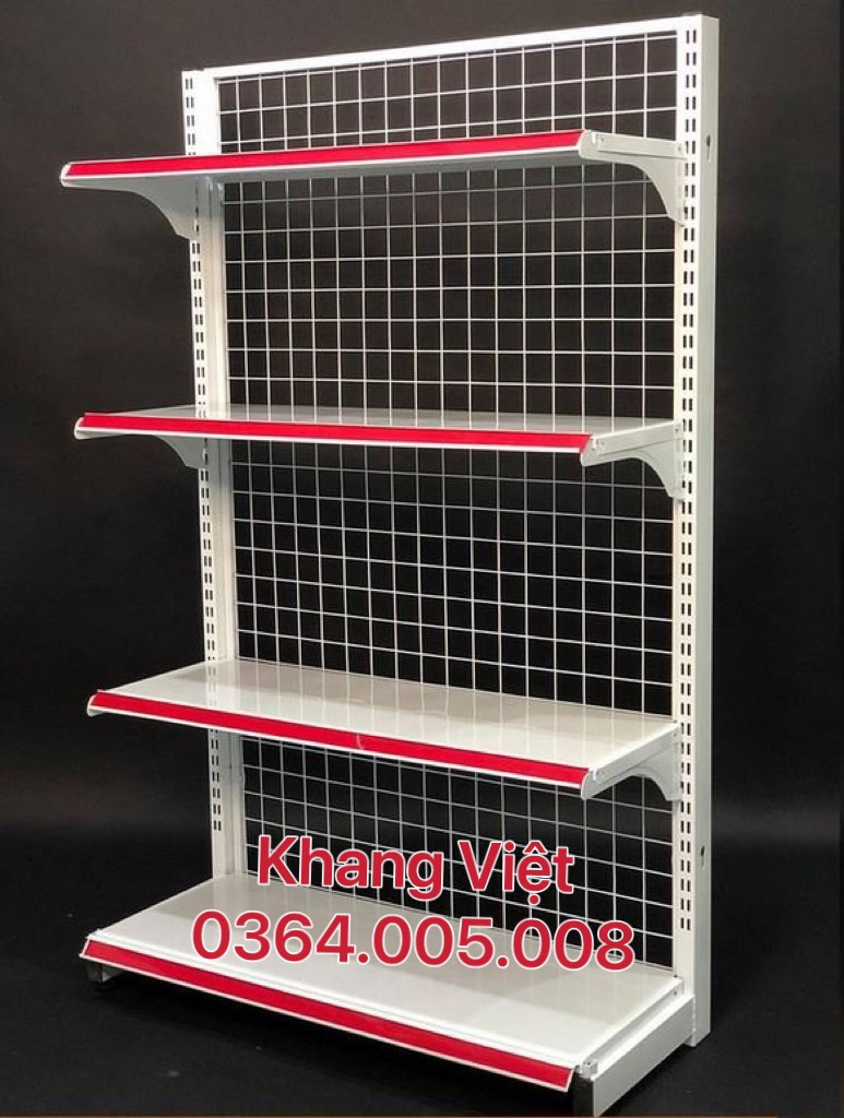 Kệ siêu thị đơn lưng lưới cao cấp - dài 70cm x cao 1.5m x 4 mâm