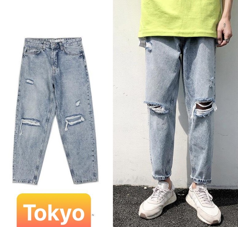 QUẦN BAGGY JEAN NAM CHẤT BÒ XANH ỐNG RỘNG RÁCH GỐI TREND VIP SÀNH ĐIỆU MỚI CAO CẤP TK-46 TOKYO FASHION