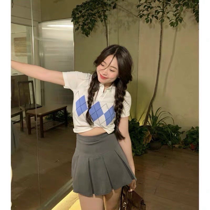 (Size 38-65kg) Chân váy chữ A xếp ly trước cạp cao.