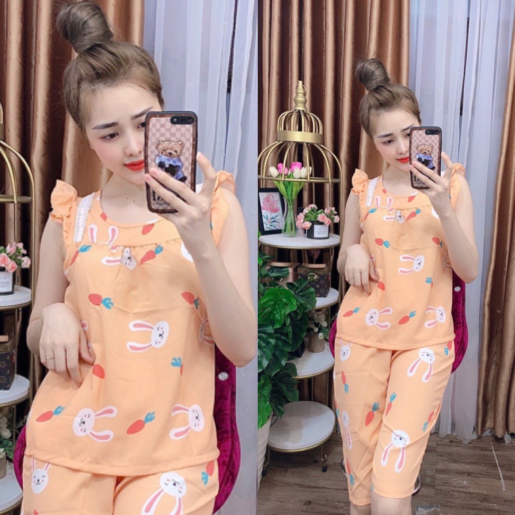 ĐỒ BỘ LỤA LỬNG MẶC NHÀ HỌA TIẾT HÌNH THÚ DỄ THƯƠNG (ẢNH THẬT) CÓ SIZE 40-75KG - LUA20