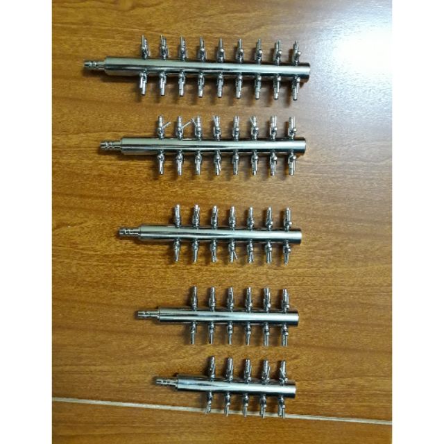 Van chia khí oxi - Van chia sủi cỡ lớn - Van oxi 10 đầu đến 18 đầu ra, chất liệu inox 304 chống rò khí, thẩm mỹ, bền, thích hợp thiết kế dàn hồ nuôi cá số lượng lớn