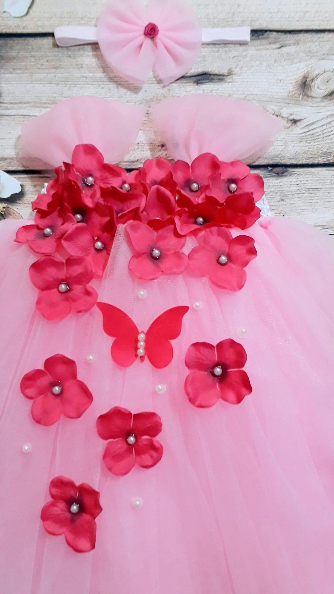 Váy tutu công chúa Cẩm tú cầu hồng đậm