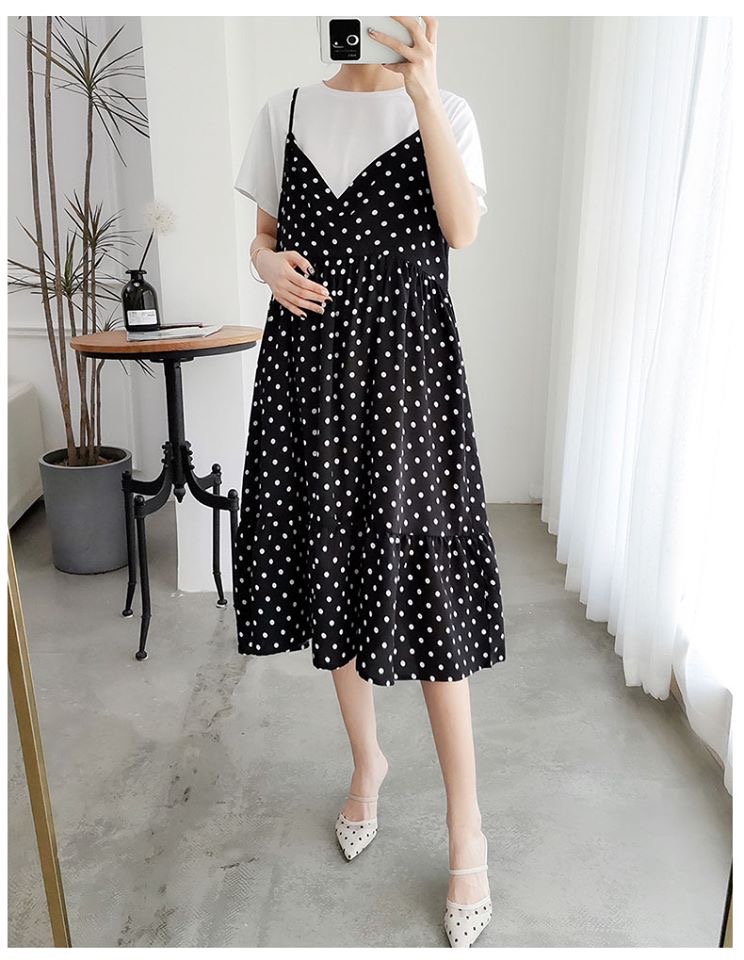 Váy bầu cặp chấm bi suông dài
