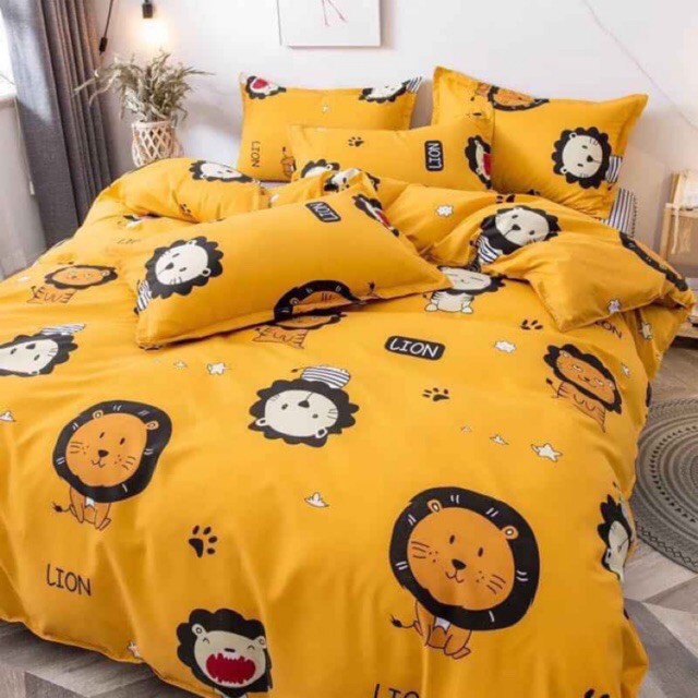 Bộ Ga Gối Cotton Poly Mẫu SƯ TỬ VÀNG CỰC NGỘ NGHĨNH CHO BÉ YÊU, hoạ tiết dễ thương dành cho trẻ em.