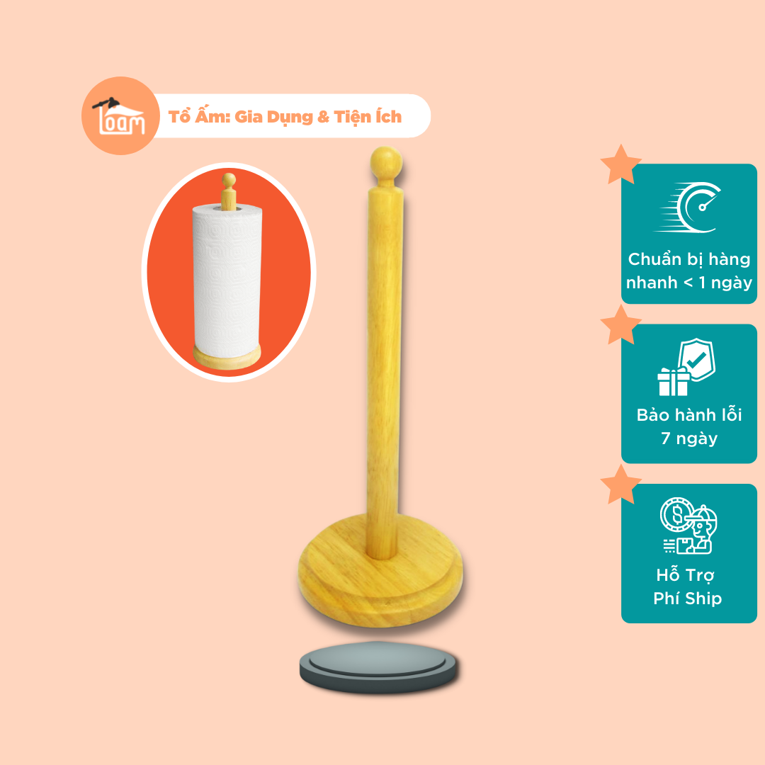Cọc Gỗ, Chân Đế Cắm Cuộn Giấy Bếp Đa Năng, Sang Trọng và Tiện Lợi