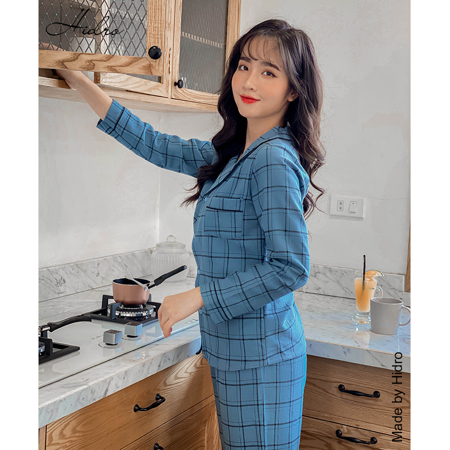 HIDRO Bộ pijama nhung kẻ caro NT002