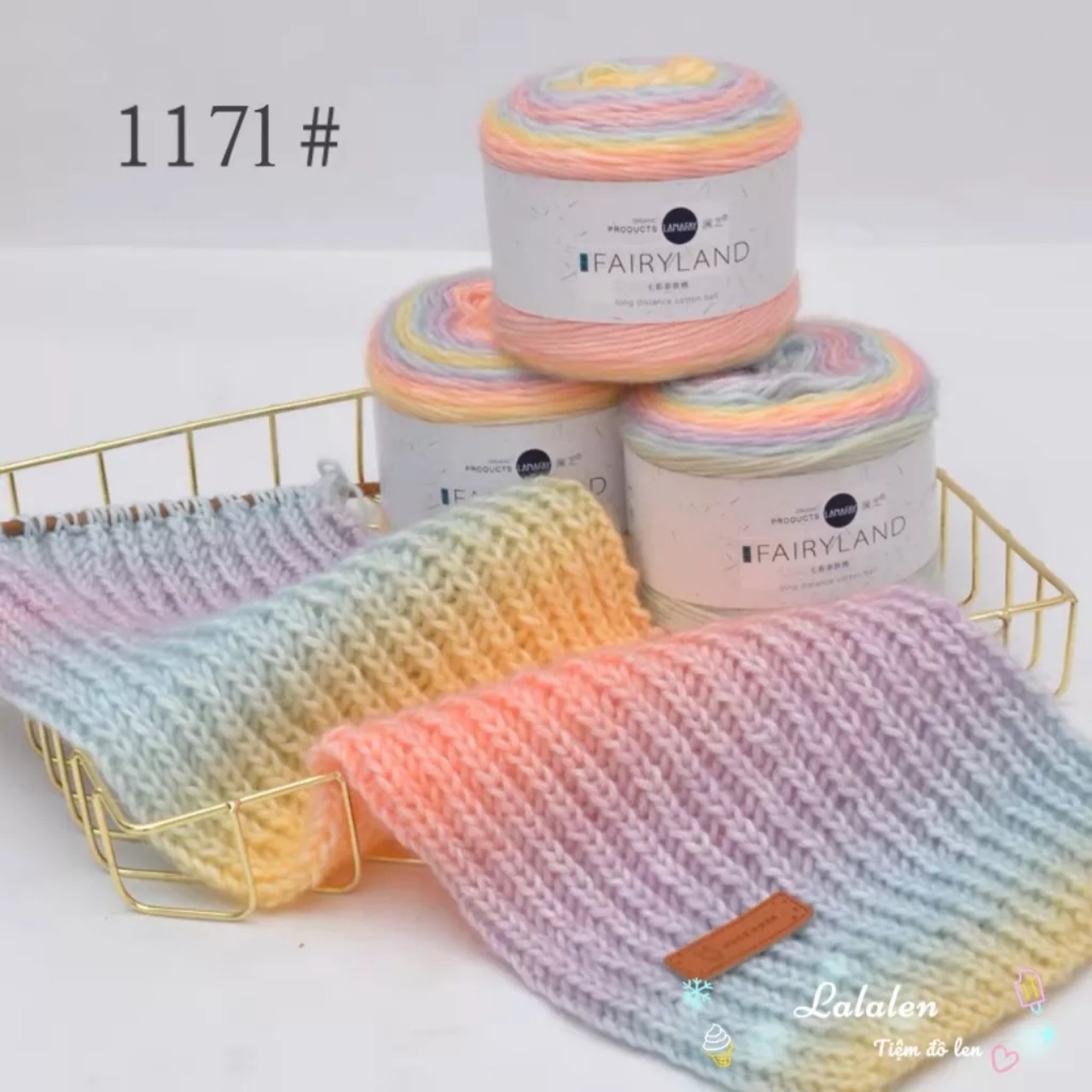 Len loang cầu vồng fairy land - chất cotton mềm mịn - cuộn 100gr
