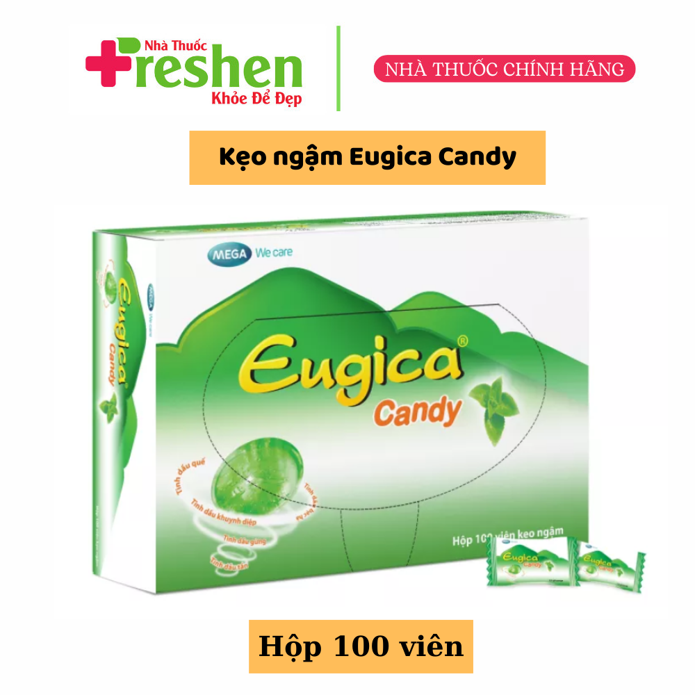 [HCM]Kẹo ngậm Eugica Candy - Làm dịu cơn ho giảm đau rát họng và khàn tiếng Hộp 100 viên
