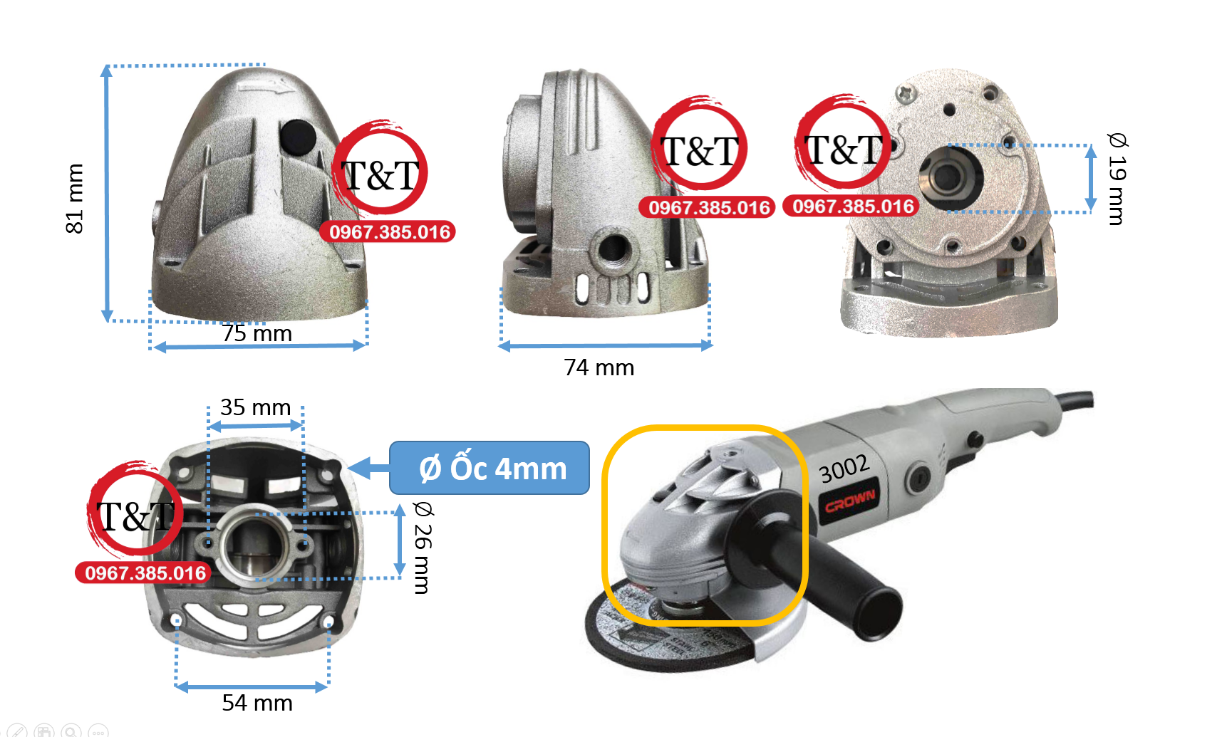 ĐẦU NHÔM MÁY MÀI CROWN, ĐẦU NHÔM CỜ RAO 3002, ATEC AT8524B.