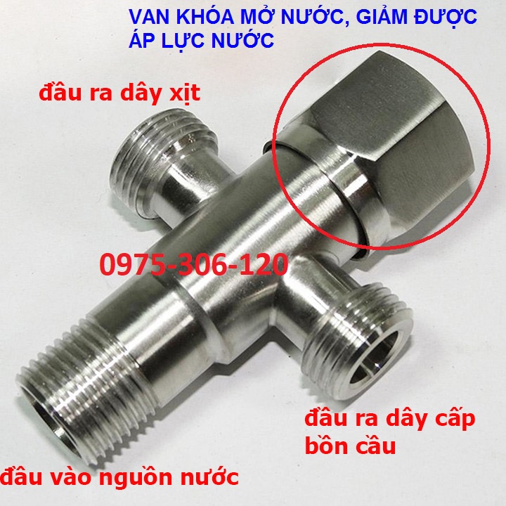 [HCM][CỰC SALE] Van Chia Nước INOX 304 NỐI DÂY XỊT VỚI DÂY CẤP BỒN CẦU van CÓ KHÓA ĐƯỢC NƯỚC KHI SỬA CHỮA và giảm được áp lực nước T CẦU 3 NGÃ CÓ KHÓA