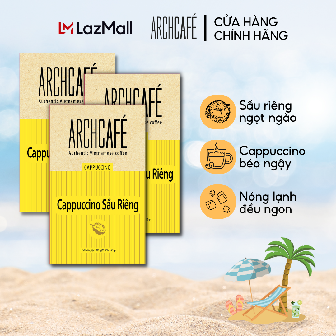 Combo 3 Cà phê Cappuccino Sầu Riêng - Cafe hoà tan Archcafé (hộp 12 gói x 18.5g)